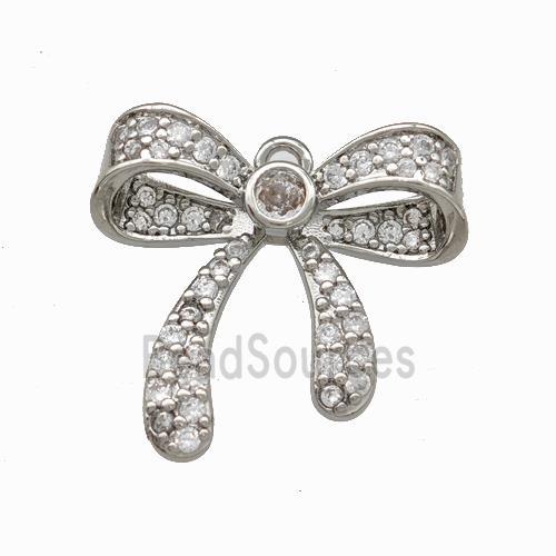 Copper Bow Pendant Micro Pave Zirconia Platinum Plated