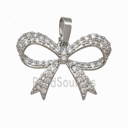 Copper Bow Pendant Micro Pave Zirconia Platinum Plated