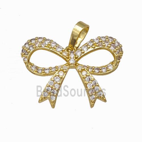 Copper Bow Pendant Micro Pave Zirconia Gold Plated