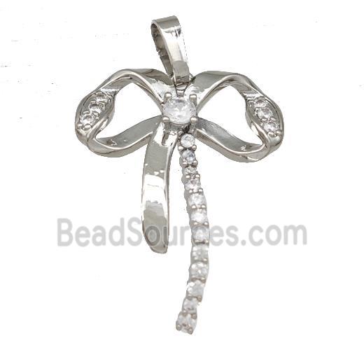 Copper Bow Pendant Micro Pave Zirconia Platinum Plated