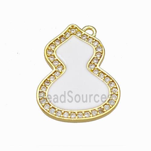 Copper Gourd Pendant Pave Zirconia White Enamel Gold Plated