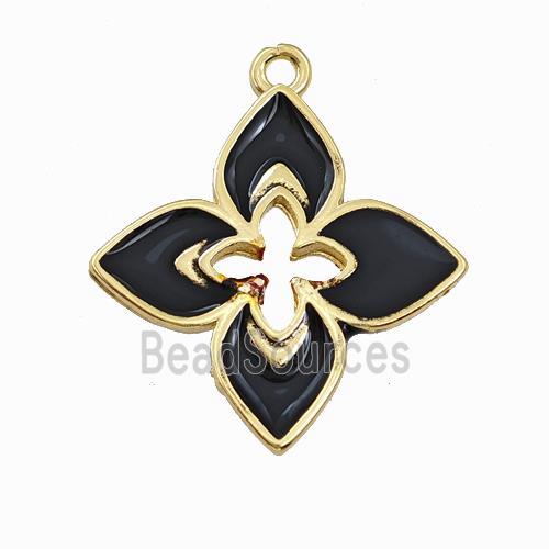 Copper Clover Pendant Black Enamel Cross Gold Plated