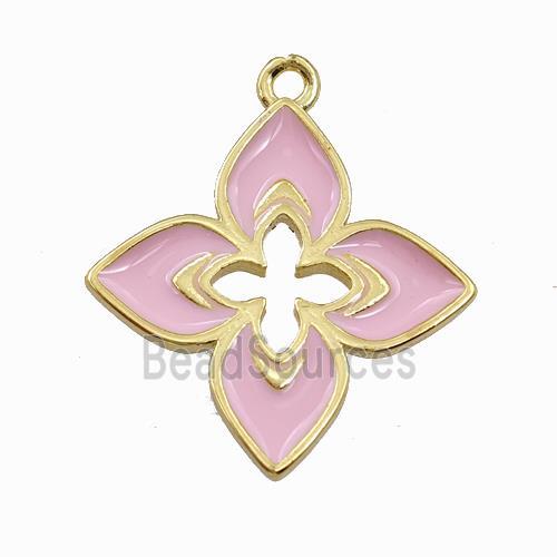 Copper Clover Pendant Pink Enamel Cross Gold Plated