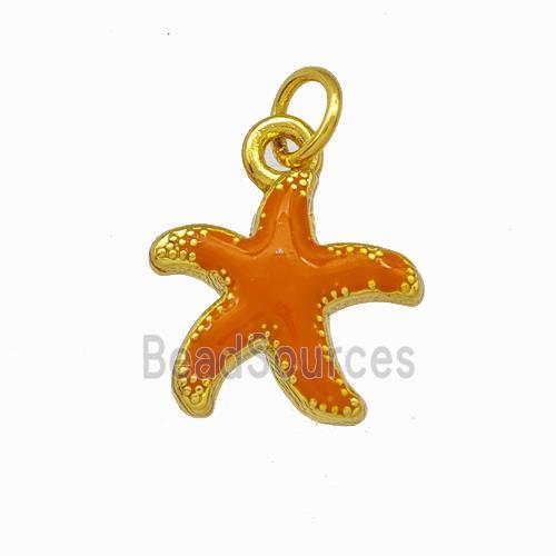 Copper Starfish Pendant Orange Enamel Gold Plated