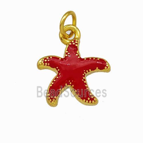 Copper Starfish Pendant Red Enamel Gold Plated