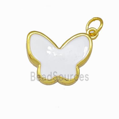 Copper Butterfly Pendant White Enamel Gold Plated