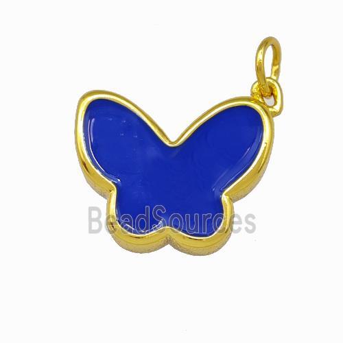 Copper Butterfly Pendant Royalblue Enamel Gold Plated