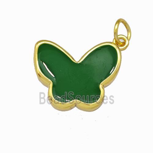 Copper Butterfly Pendant Green Enamel Gold Plated