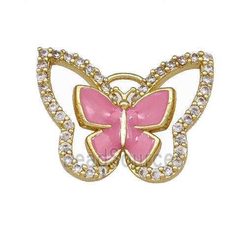 Copper Butterfly Pendant Pave Zirconia Pink Enamel Gold Plated