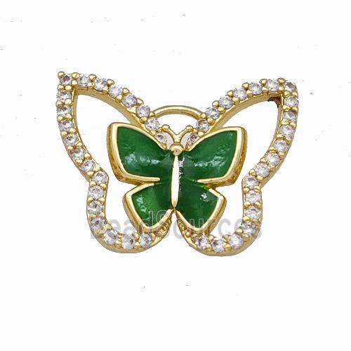 Copper Butterfly Pendant Pave Zirconia Green Enamel Gold Plated