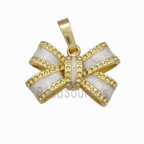 Copper Bow Pendant White Enamel Gold Plated