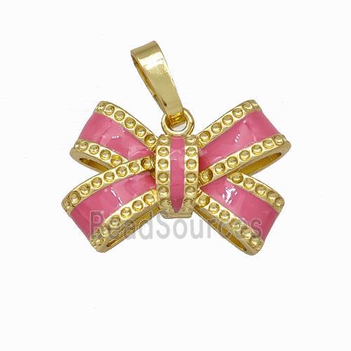 Copper Bow Pendant Pink Enamel Gold Plated