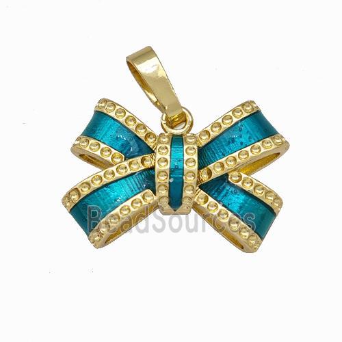 Copper Bow Pendant Teal Enamel Gold Plated