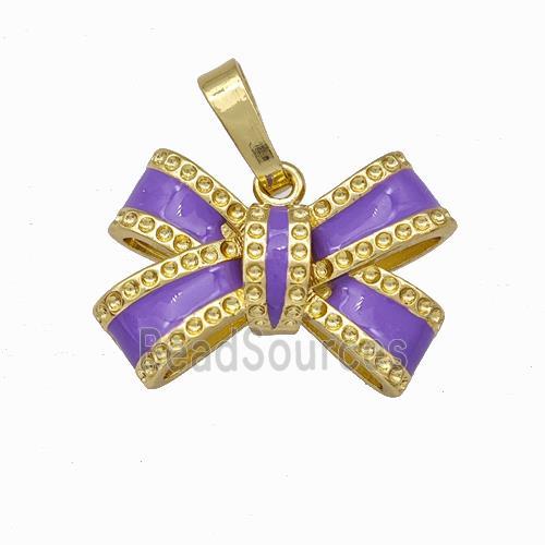 Copper Bow Pendant Lavender Enamel Gold Plated