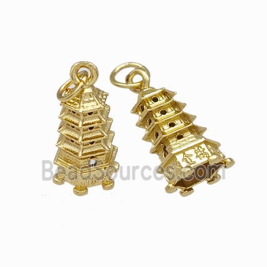 Tower Charms Copper Pendant Gold Plated