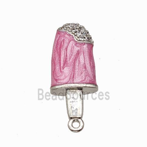 Ice Cream Charms Copper Pendant Pave Zirconia Pink Painted Platinum Plated