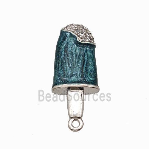 Ice Cream Charms Copper Pendant Pave Zirconia DarkGreen Painted Platinum Plated