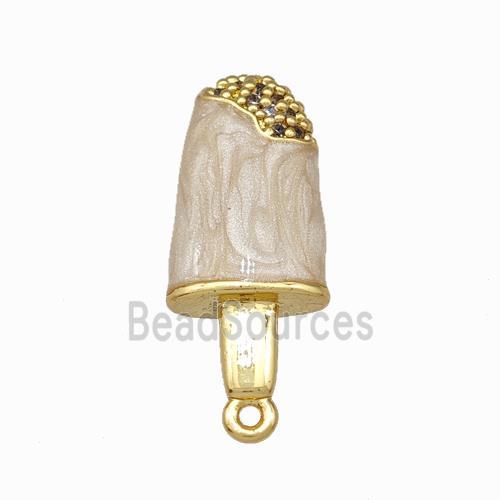 Ice Cream Charms Copper Pendant Pave Zirconia White Painted Gold Plated