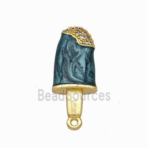 Ice Cream Charms Copper Pendant Pave Zirconia Darkgreen Painted Gold Plated