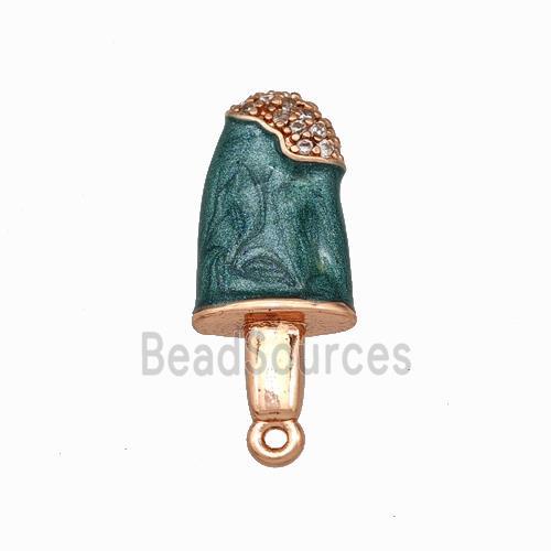 Ice Cream Charms Copper Pendant Pave Zirconia Darkgreen Painted Rose Gold