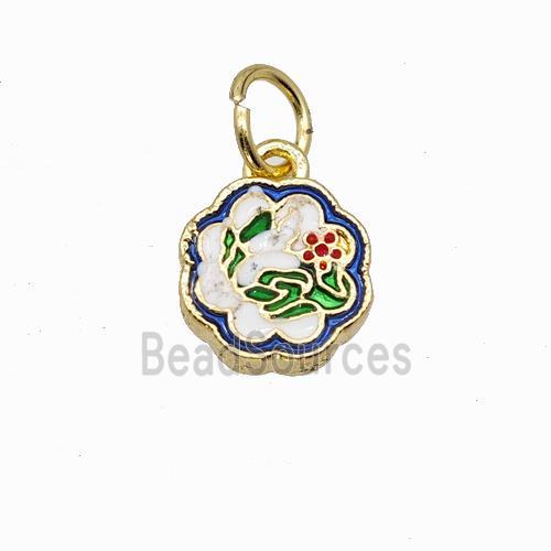 Copper Flower Pendant Multicolor Painted Gold Plated