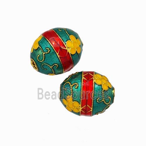 Copper Barrel Beads Green Yellow Painted Gold Plated