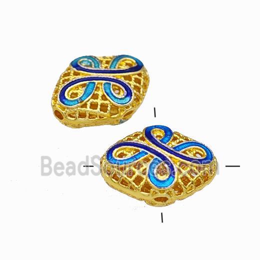 Copper Rhombus Beads Blue Painted Hollow Gold Plated