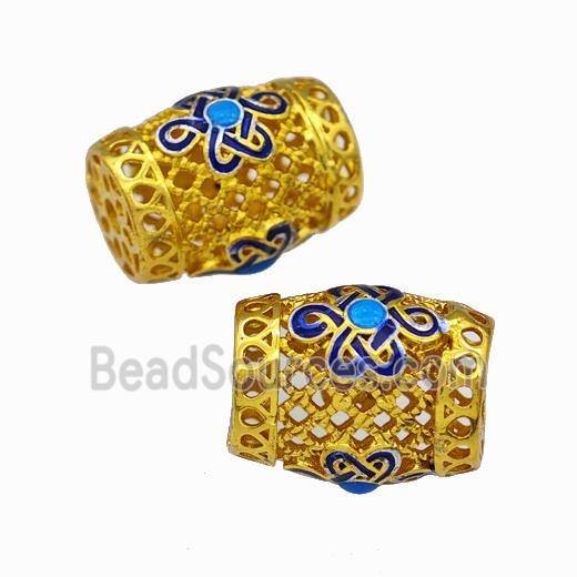 Copper Barrel Beads Painted Hollow Gold Plated