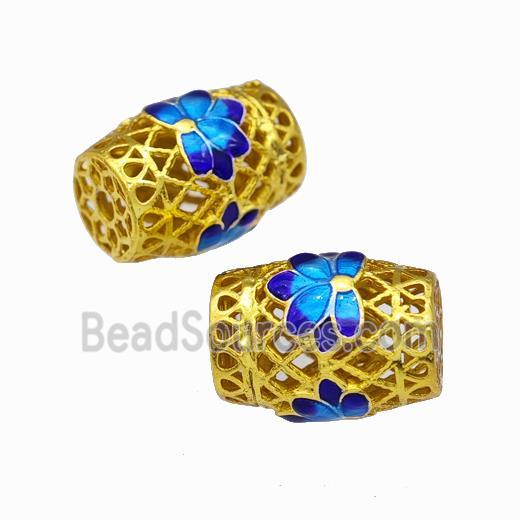 Copper Barrel Beads Painted Hollow Gold Plated