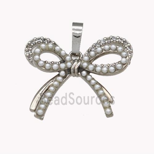 Copper Bow Pendant Pave Zirconia Pearlized Resin Platinum Plated