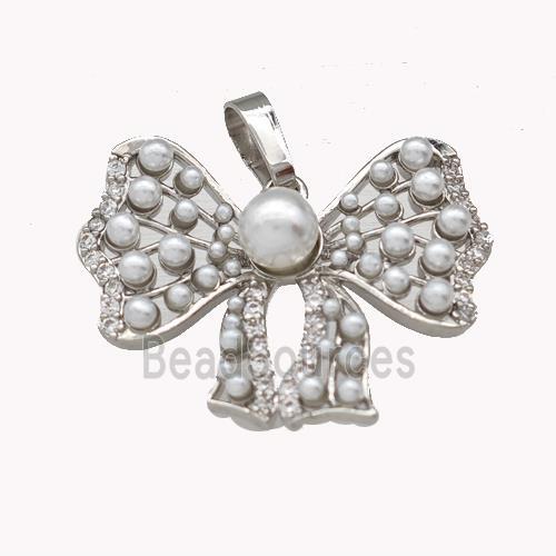 Copper Bow Pendant Pave Zirconia Pearlized Resin Platinum Plated