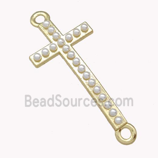 Copper Cross Connector Pave Pearlized Resin Gold Plated