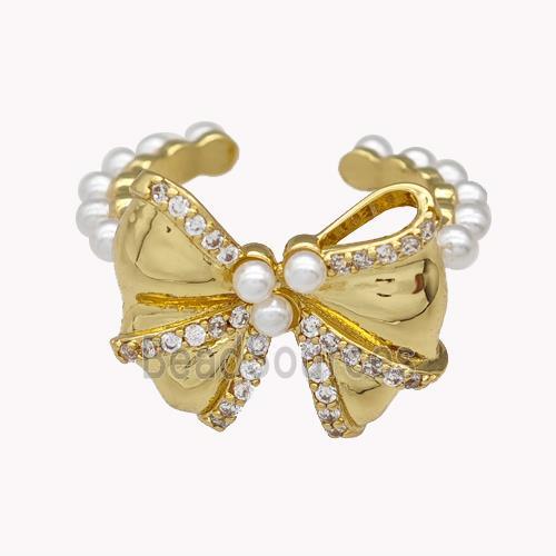 Copper Bow Rings Pave Zirconia Pearlized Resin Gold Plated