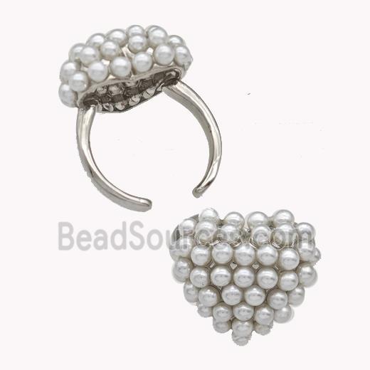 Copper Rings Pave Zirconia Pearlized Resin Heart Platinum Plated