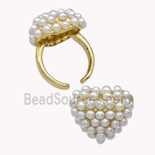 Copper Rings Pave Zirconia Pearlized Resin Heart Gold Plated