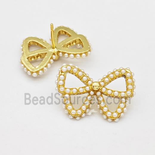 Copper Butterfly Stud Earrings Pave Pearlized Resin Gold Plated