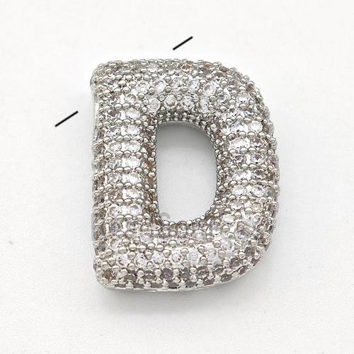 Copper Letter-D Pendant Micro Pave Zirconia Platinum Plated