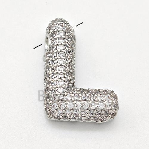 Copper Letter-L Pendant Micro Pave Zirconia Platinum Plated