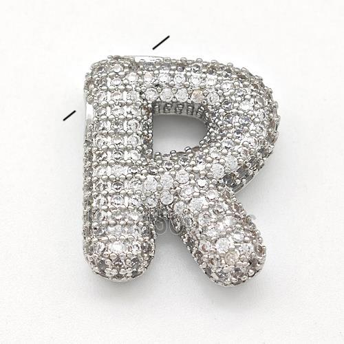 Copper Letter-R Pendant Micro Pave Zirconia Platinum Plated