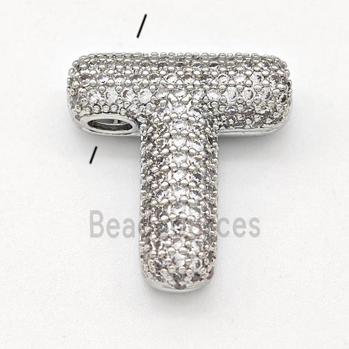 Copper Letter-T Pendant Micro Pave Zirconia Platinum Plated