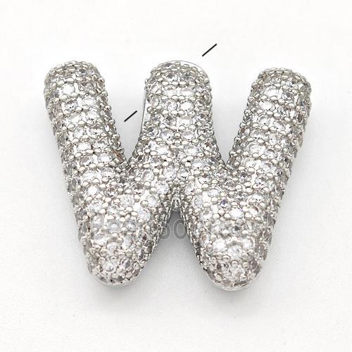 Copper Letter-W Pendant Micro Pave Zirconia Platinum Plated