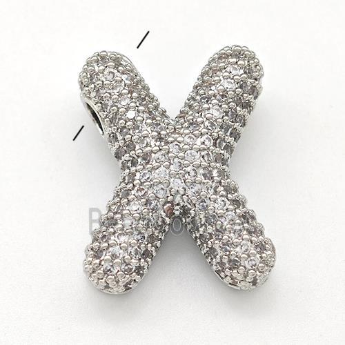 Copper Letter-X Pendant Micro Pave Zirconia Platinum Plated