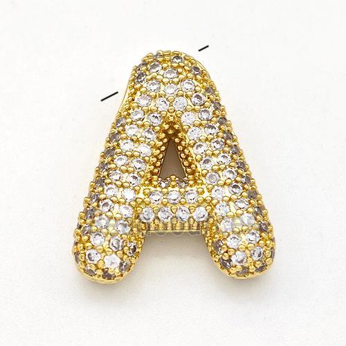 Copper Letter-A Pendant Micro Pave Zirconia Gold Plated