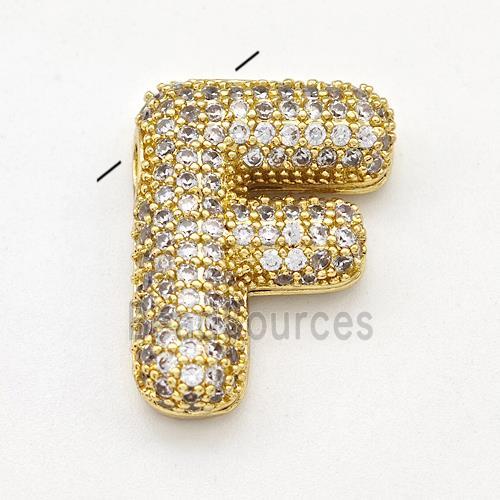 Copper Letter-F Pendant Micro Pave Zirconia Gold Plated