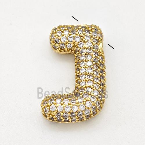 Copper Letter-J Pendant Micro Pave Zirconia Gold Plated