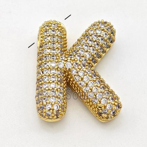 Copper Letter-K Pendant Micro Pave Zirconia Gold Plated