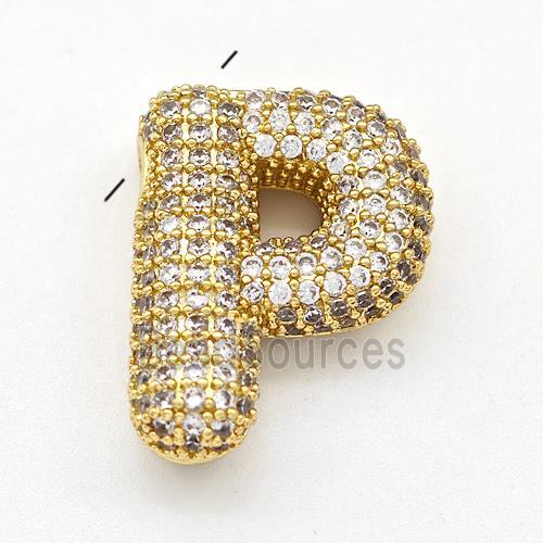 Copper Letter-P Pendant Micro Pave Zirconia Gold Plated