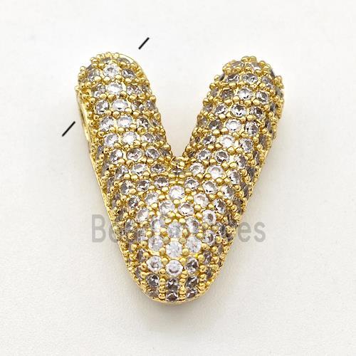 Copper Letter-V Pendant Micro Pave Zirconia Gold Plated