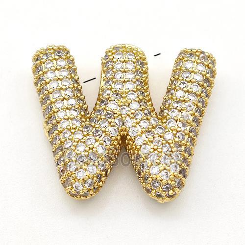 Copper Letter-W Pendant Micro Pave Zirconia Gold Plated