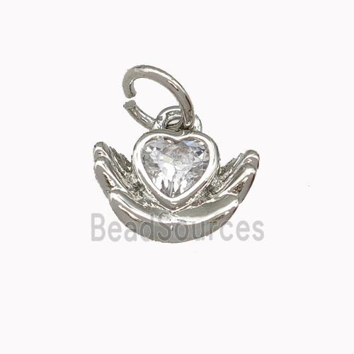 Copper Heart Pendant Micro Pave Zirconia Hand Platinum Plated